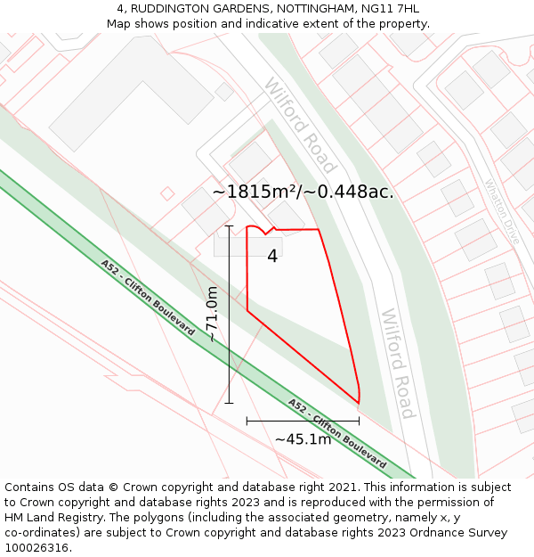 4, RUDDINGTON GARDENS, NOTTINGHAM, NG11 7HL: Plot and title map