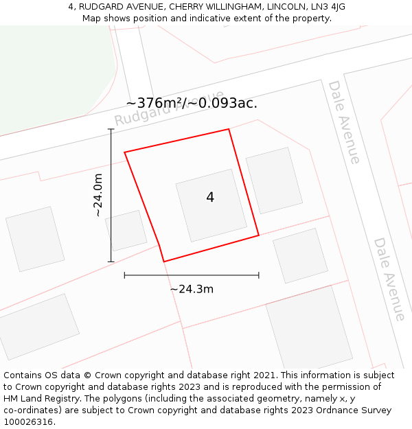 4, RUDGARD AVENUE, CHERRY WILLINGHAM, LINCOLN, LN3 4JG: Plot and title map