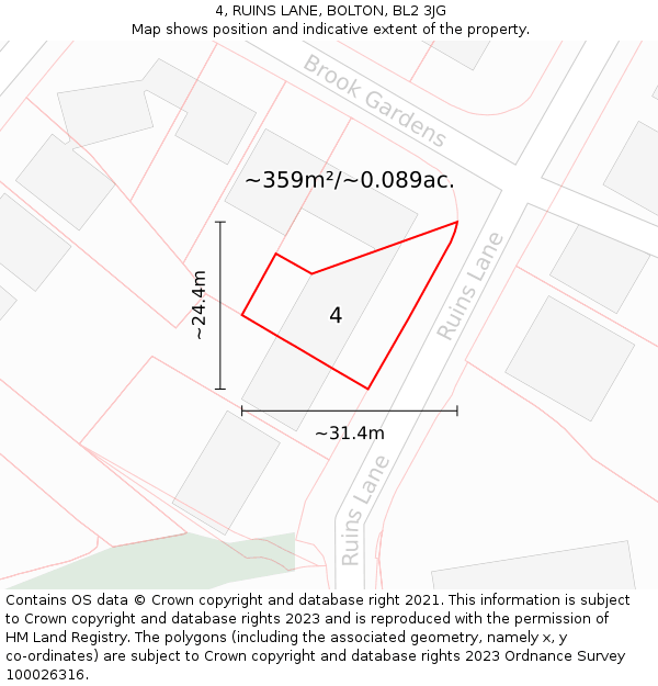 4, RUINS LANE, BOLTON, BL2 3JG: Plot and title map