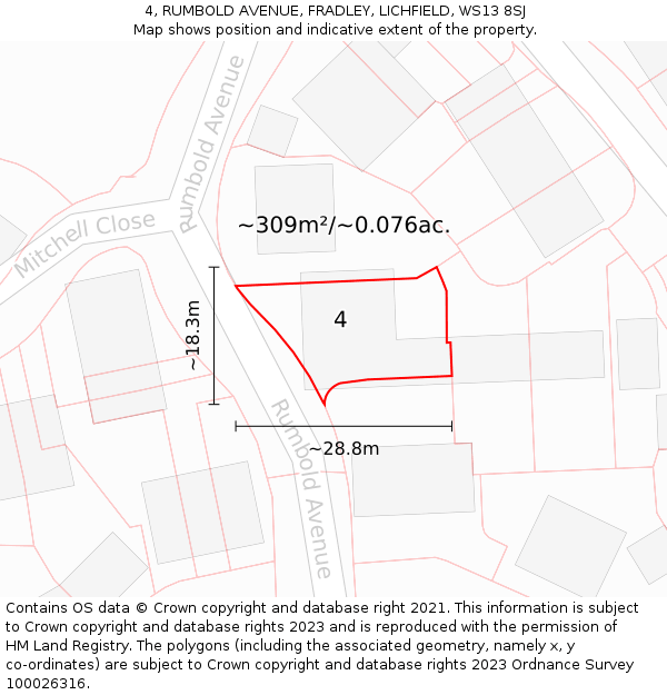 4, RUMBOLD AVENUE, FRADLEY, LICHFIELD, WS13 8SJ: Plot and title map