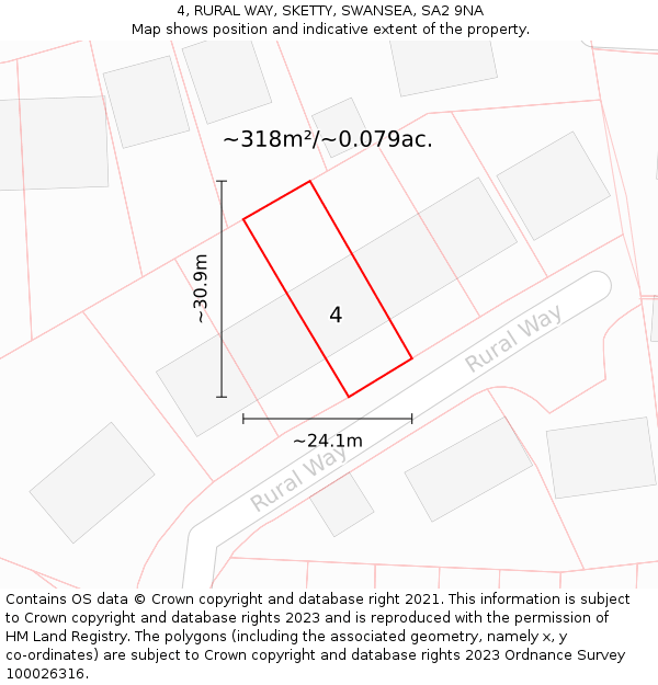 4, RURAL WAY, SKETTY, SWANSEA, SA2 9NA: Plot and title map