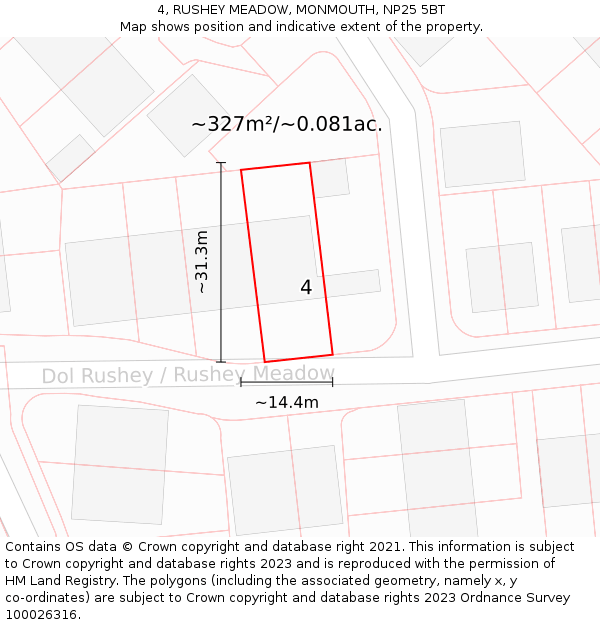 4, RUSHEY MEADOW, MONMOUTH, NP25 5BT: Plot and title map