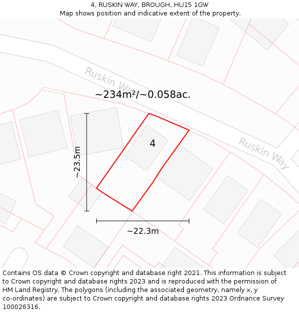 4, RUSKIN WAY, BROUGH, HU15 1GW: Plot and title map