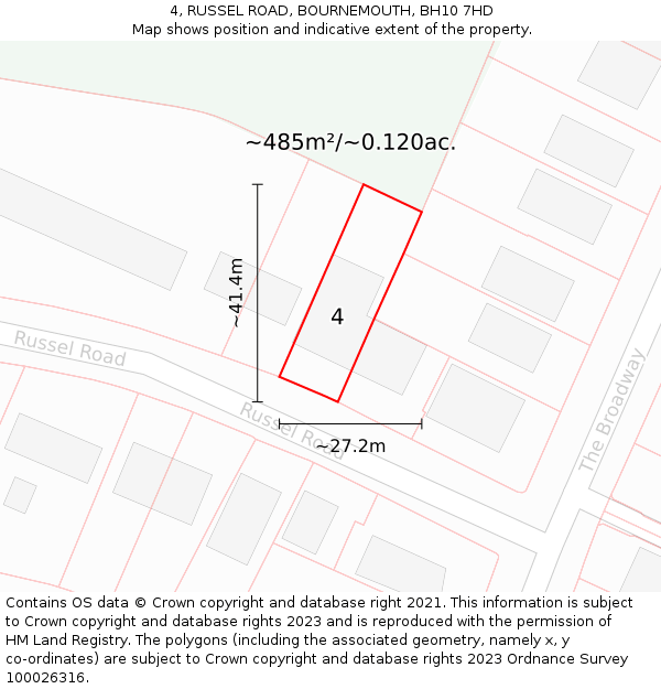 4, RUSSEL ROAD, BOURNEMOUTH, BH10 7HD: Plot and title map