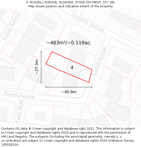 4, RUSSELL AVENUE, ALSAGER, STOKE-ON-TRENT, ST7 2BL: Plot and title map