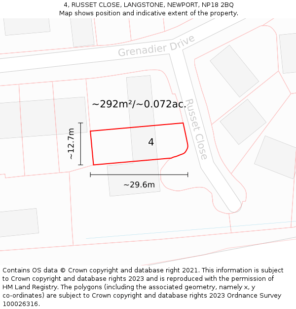 4, RUSSET CLOSE, LANGSTONE, NEWPORT, NP18 2BQ: Plot and title map