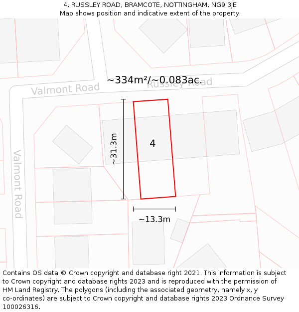 4, RUSSLEY ROAD, BRAMCOTE, NOTTINGHAM, NG9 3JE: Plot and title map