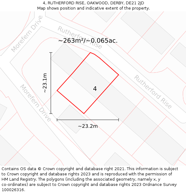 4, RUTHERFORD RISE, OAKWOOD, DERBY, DE21 2JD: Plot and title map