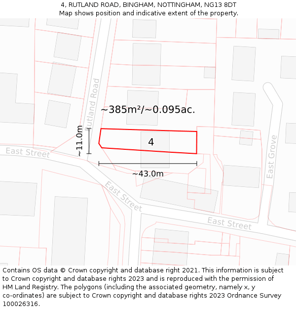 4, RUTLAND ROAD, BINGHAM, NOTTINGHAM, NG13 8DT: Plot and title map