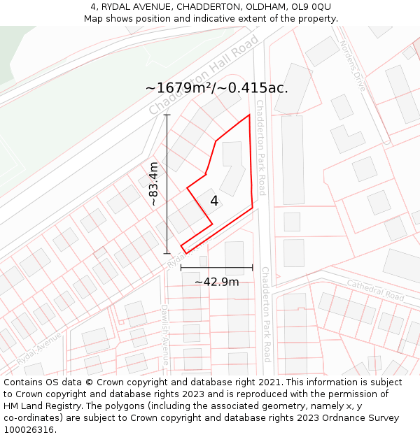 4, RYDAL AVENUE, CHADDERTON, OLDHAM, OL9 0QU: Plot and title map