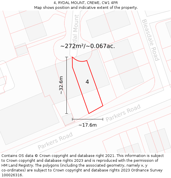 4, RYDAL MOUNT, CREWE, CW1 4PR: Plot and title map