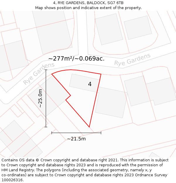 4, RYE GARDENS, BALDOCK, SG7 6TB: Plot and title map