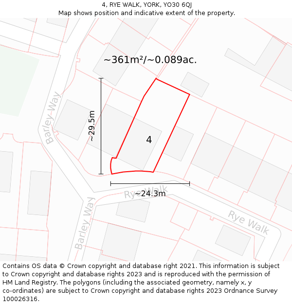 4, RYE WALK, YORK, YO30 6QJ: Plot and title map