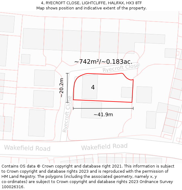 4, RYECROFT CLOSE, LIGHTCLIFFE, HALIFAX, HX3 8TF: Plot and title map