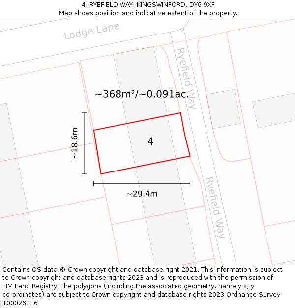 4, RYEFIELD WAY, KINGSWINFORD, DY6 9XF: Plot and title map