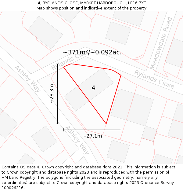 4, RYELANDS CLOSE, MARKET HARBOROUGH, LE16 7XE: Plot and title map