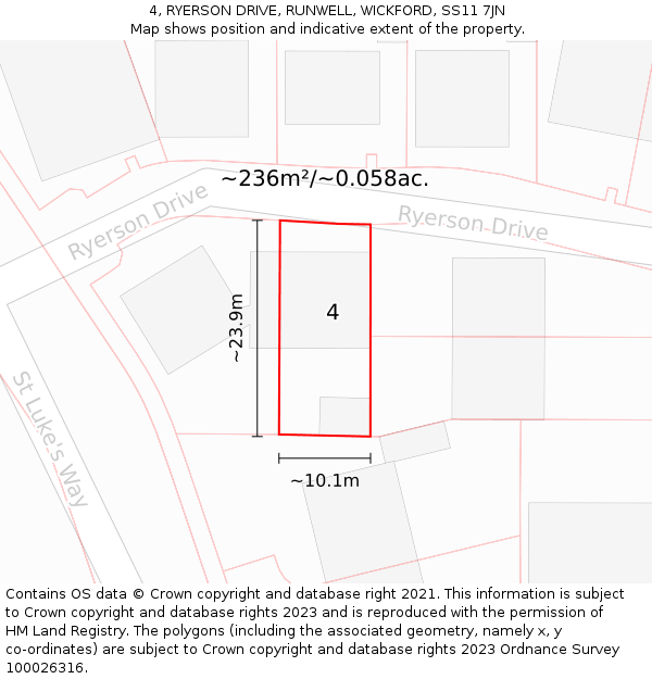 4, RYERSON DRIVE, RUNWELL, WICKFORD, SS11 7JN: Plot and title map