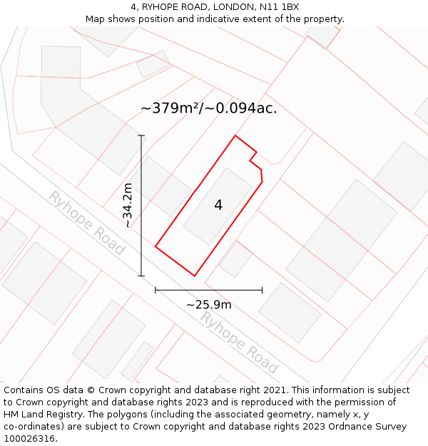 4, RYHOPE ROAD, LONDON, N11 1BX: Plot and title map