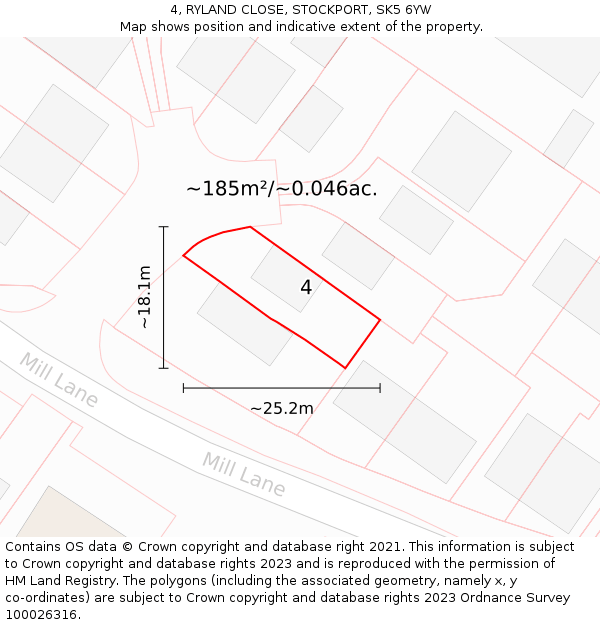 4, RYLAND CLOSE, STOCKPORT, SK5 6YW: Plot and title map