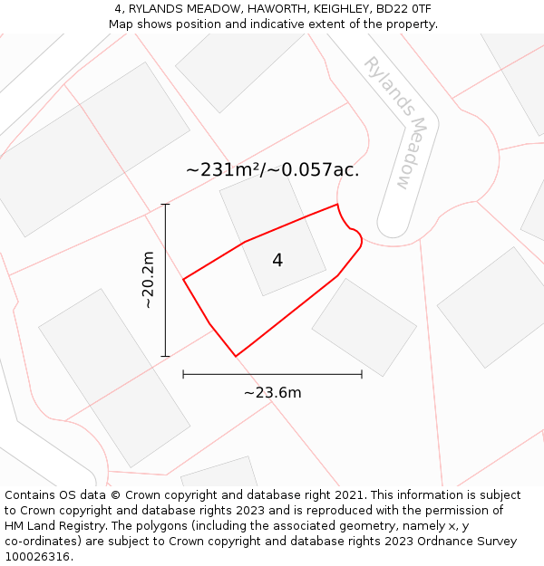 4, RYLANDS MEADOW, HAWORTH, KEIGHLEY, BD22 0TF: Plot and title map