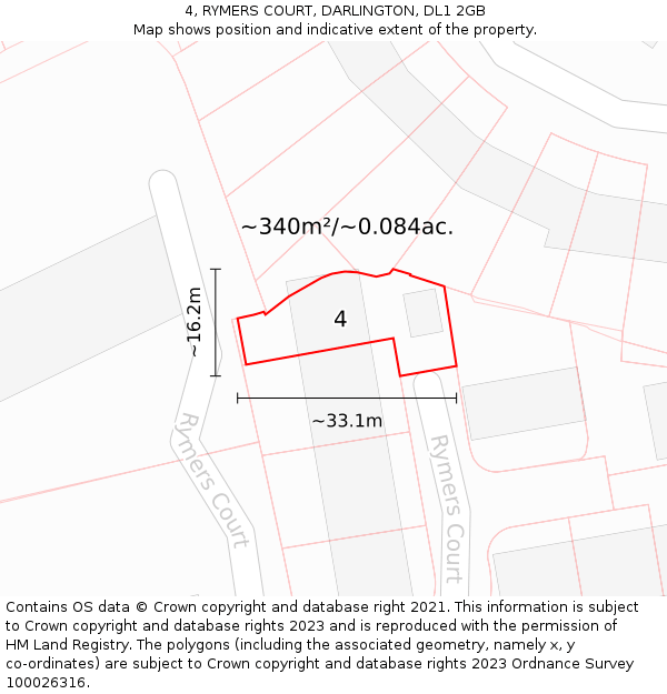 4, RYMERS COURT, DARLINGTON, DL1 2GB: Plot and title map