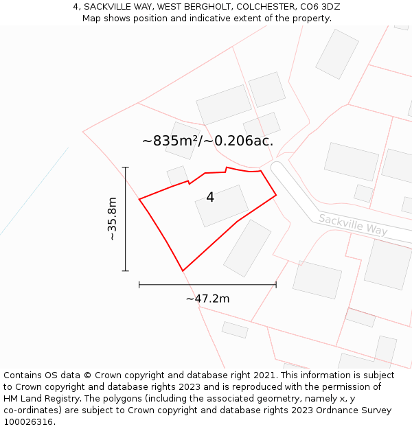 4, SACKVILLE WAY, WEST BERGHOLT, COLCHESTER, CO6 3DZ: Plot and title map