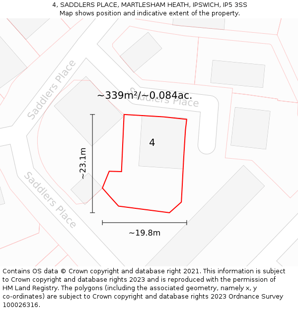 4, SADDLERS PLACE, MARTLESHAM HEATH, IPSWICH, IP5 3SS: Plot and title map