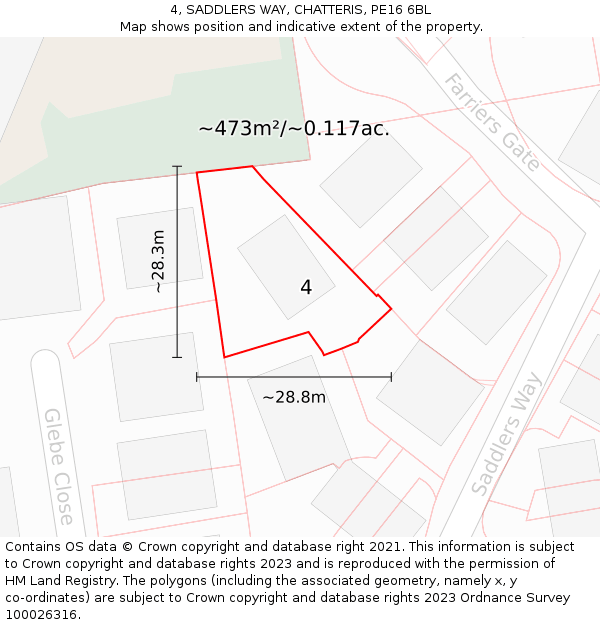 4, SADDLERS WAY, CHATTERIS, PE16 6BL: Plot and title map
