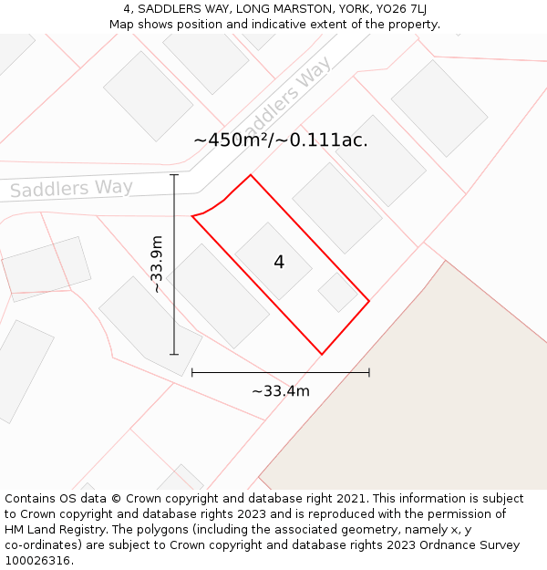 4, SADDLERS WAY, LONG MARSTON, YORK, YO26 7LJ: Plot and title map