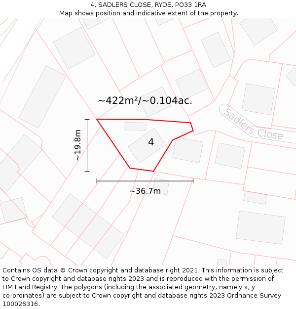 4, SADLERS CLOSE, RYDE, PO33 1RA: Plot and title map