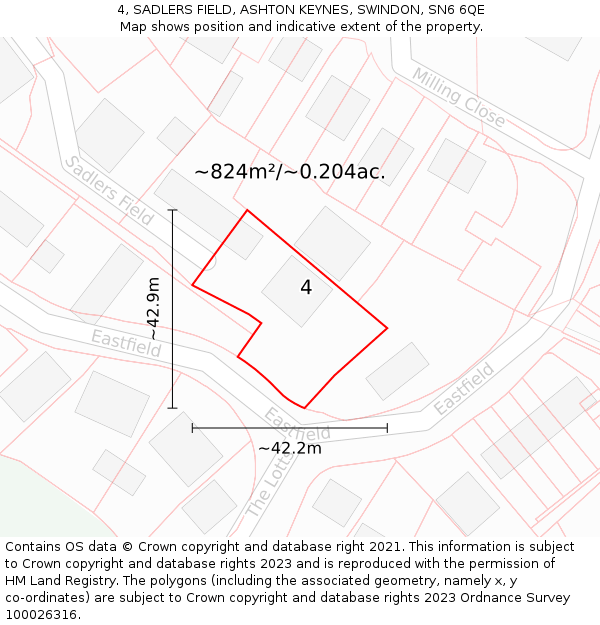 4, SADLERS FIELD, ASHTON KEYNES, SWINDON, SN6 6QE: Plot and title map