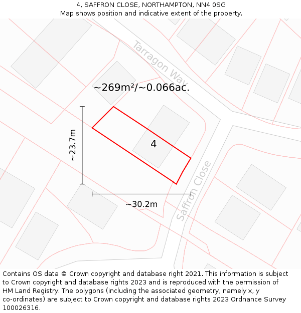 4, SAFFRON CLOSE, NORTHAMPTON, NN4 0SG: Plot and title map