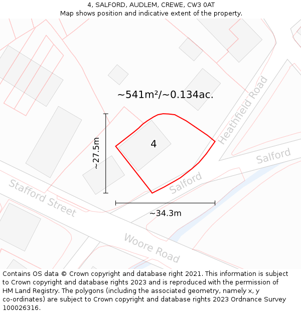 4, SALFORD, AUDLEM, CREWE, CW3 0AT: Plot and title map