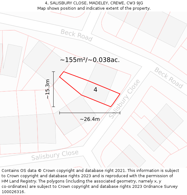 4, SALISBURY CLOSE, MADELEY, CREWE, CW3 9JG: Plot and title map