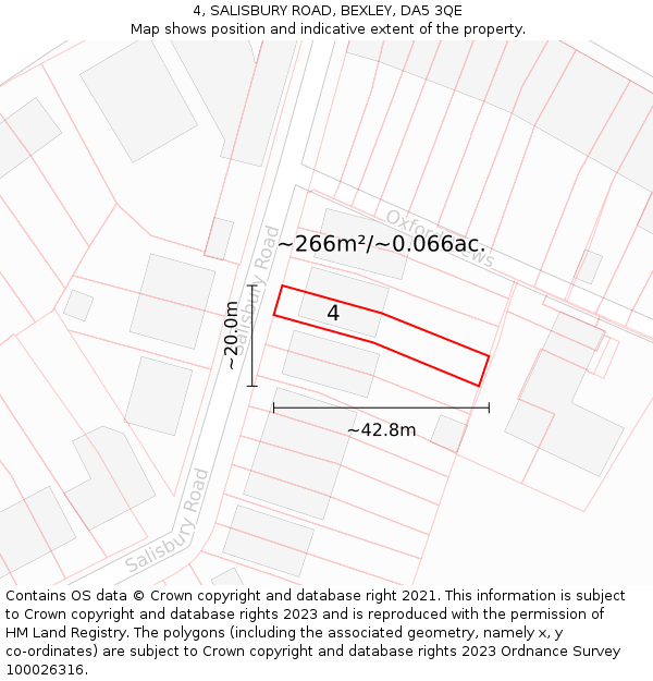 4, SALISBURY ROAD, BEXLEY, DA5 3QE: Plot and title map