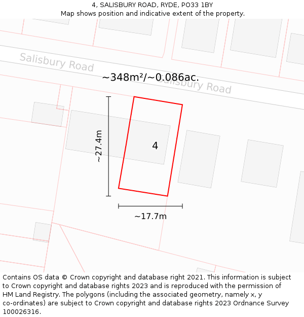 4, SALISBURY ROAD, RYDE, PO33 1BY: Plot and title map