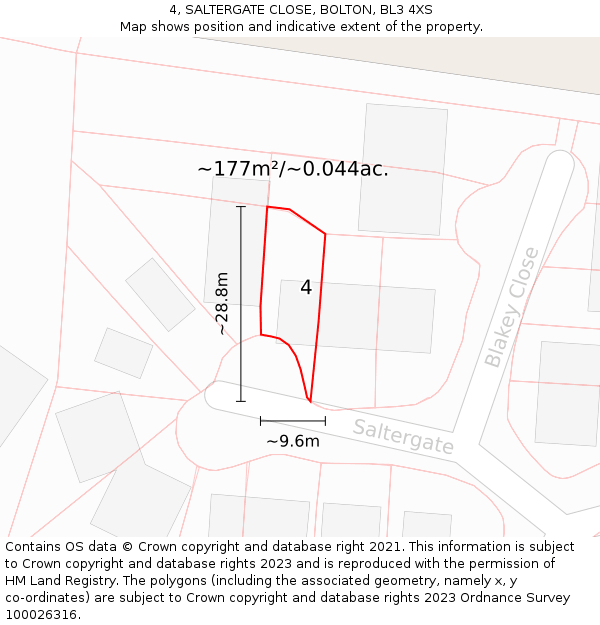 4, SALTERGATE CLOSE, BOLTON, BL3 4XS: Plot and title map