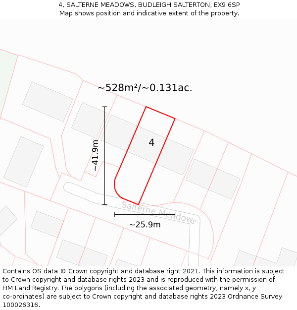 4, SALTERNE MEADOWS, BUDLEIGH SALTERTON, EX9 6SP: Plot and title map