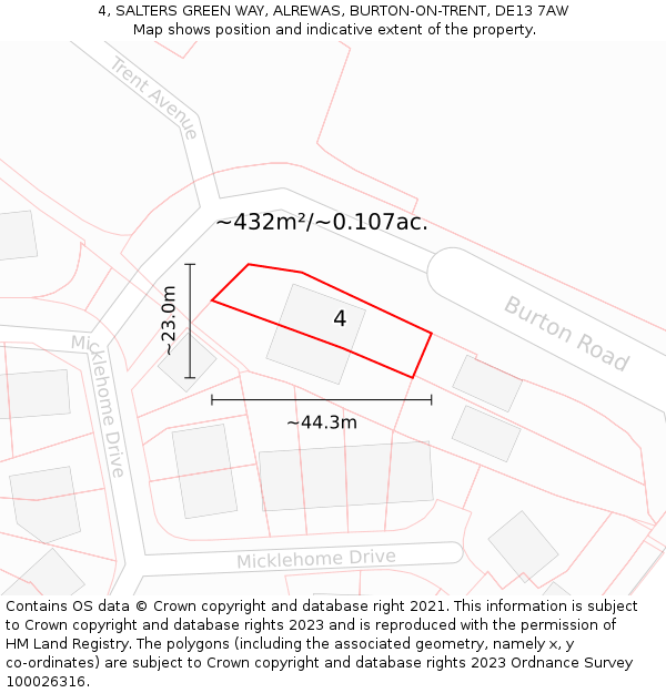 4, SALTERS GREEN WAY, ALREWAS, BURTON-ON-TRENT, DE13 7AW: Plot and title map