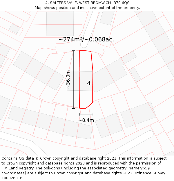 4, SALTERS VALE, WEST BROMWICH, B70 6QS: Plot and title map