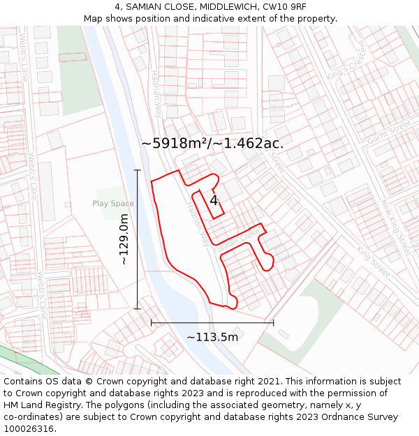 4, SAMIAN CLOSE, MIDDLEWICH, CW10 9RF: Plot and title map