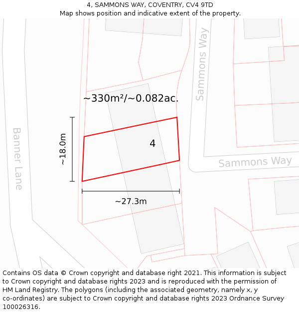 4, SAMMONS WAY, COVENTRY, CV4 9TD: Plot and title map