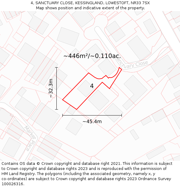 4, SANCTUARY CLOSE, KESSINGLAND, LOWESTOFT, NR33 7SX: Plot and title map