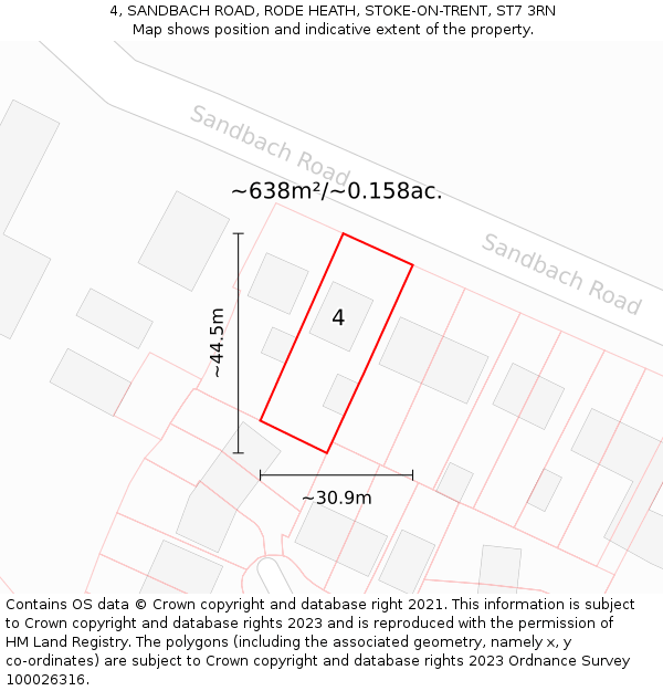 4, SANDBACH ROAD, RODE HEATH, STOKE-ON-TRENT, ST7 3RN: Plot and title map