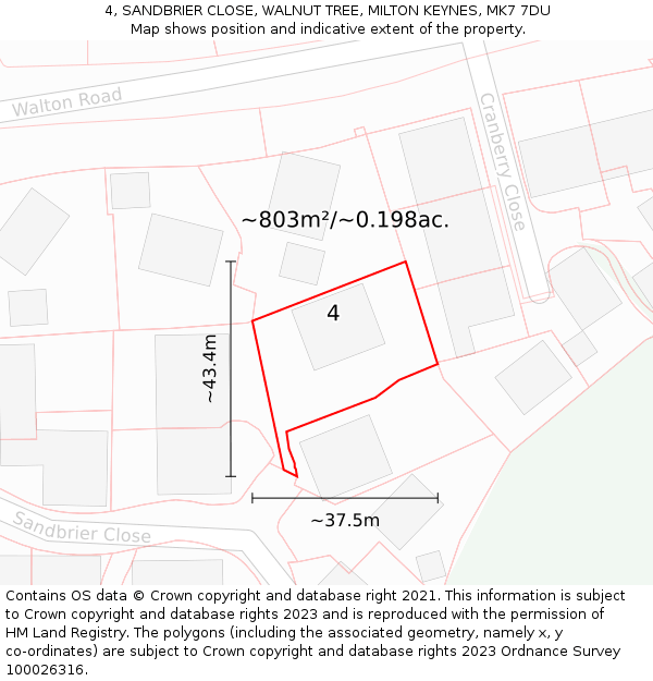 4, SANDBRIER CLOSE, WALNUT TREE, MILTON KEYNES, MK7 7DU: Plot and title map