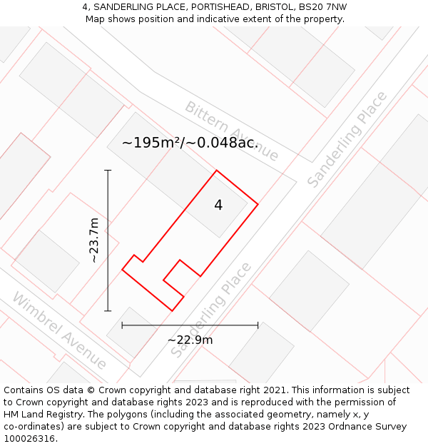 4, SANDERLING PLACE, PORTISHEAD, BRISTOL, BS20 7NW: Plot and title map