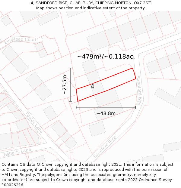 4, SANDFORD RISE, CHARLBURY, CHIPPING NORTON, OX7 3SZ: Plot and title map