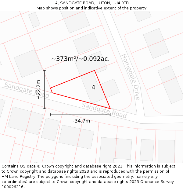 4, SANDGATE ROAD, LUTON, LU4 9TB: Plot and title map