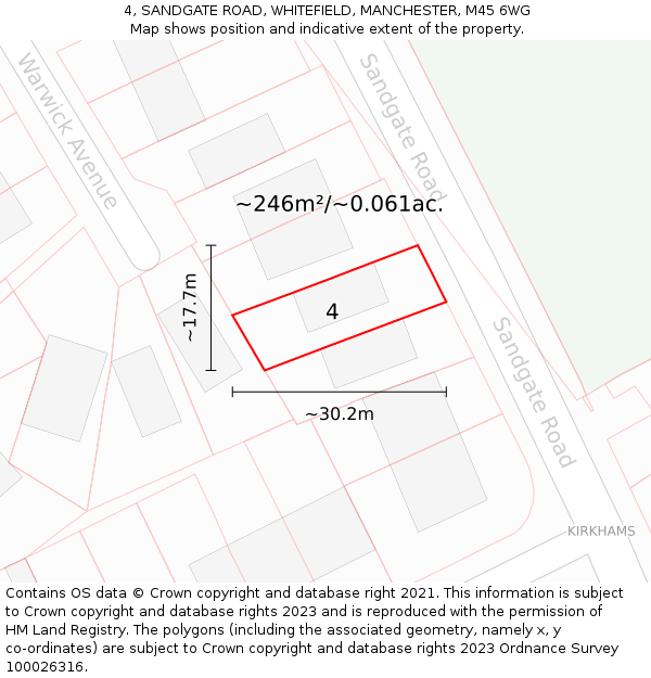 4, SANDGATE ROAD, WHITEFIELD, MANCHESTER, M45 6WG: Plot and title map