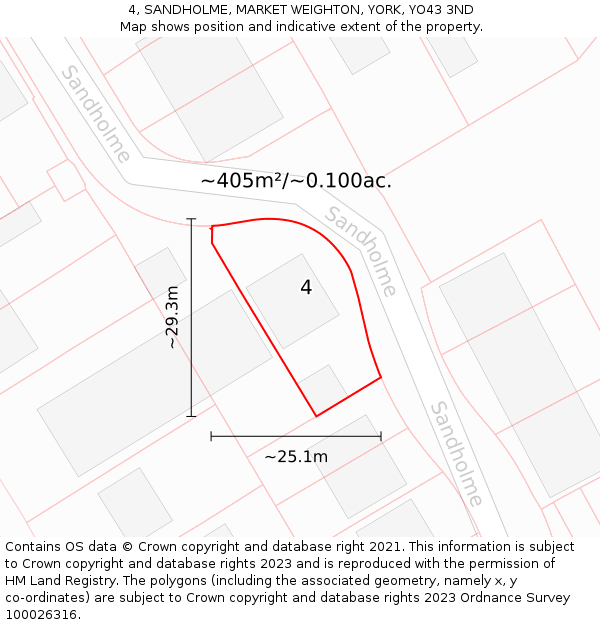 4, SANDHOLME, MARKET WEIGHTON, YORK, YO43 3ND: Plot and title map